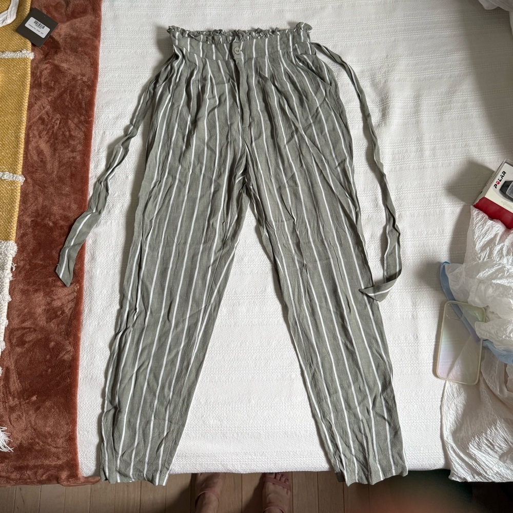 Sage green and white striped Forever 21 trousers, Size S